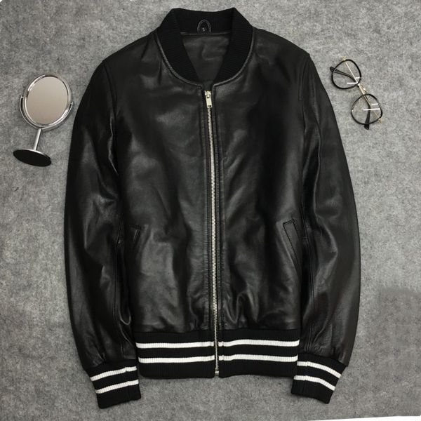 men/women real leather jackets chic sheepskin leather bomber jackets coat women's casual coat g037, Black